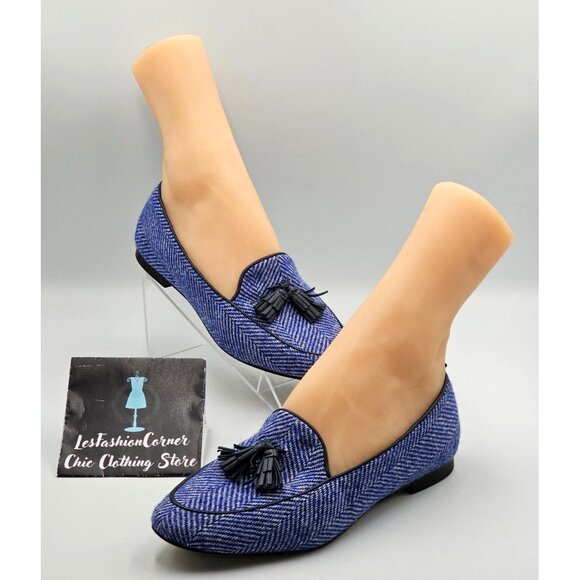 Boden Women’s Blue Ines Herringbone Tassel Loafers Flats Shoes Sz 8 (38.5) 2916 - Picture 6 of 16